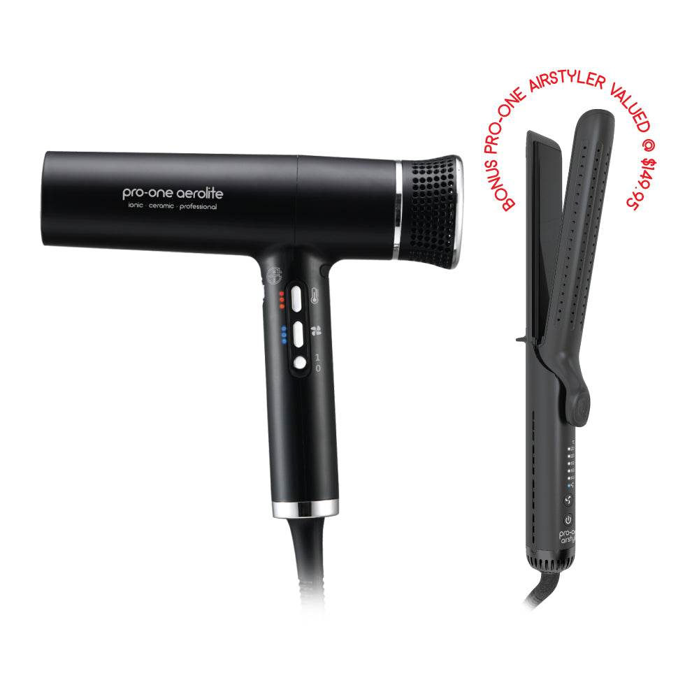 Pro-One Aerolite Hairdryer – Black with BONUS Pro-One Airstyler