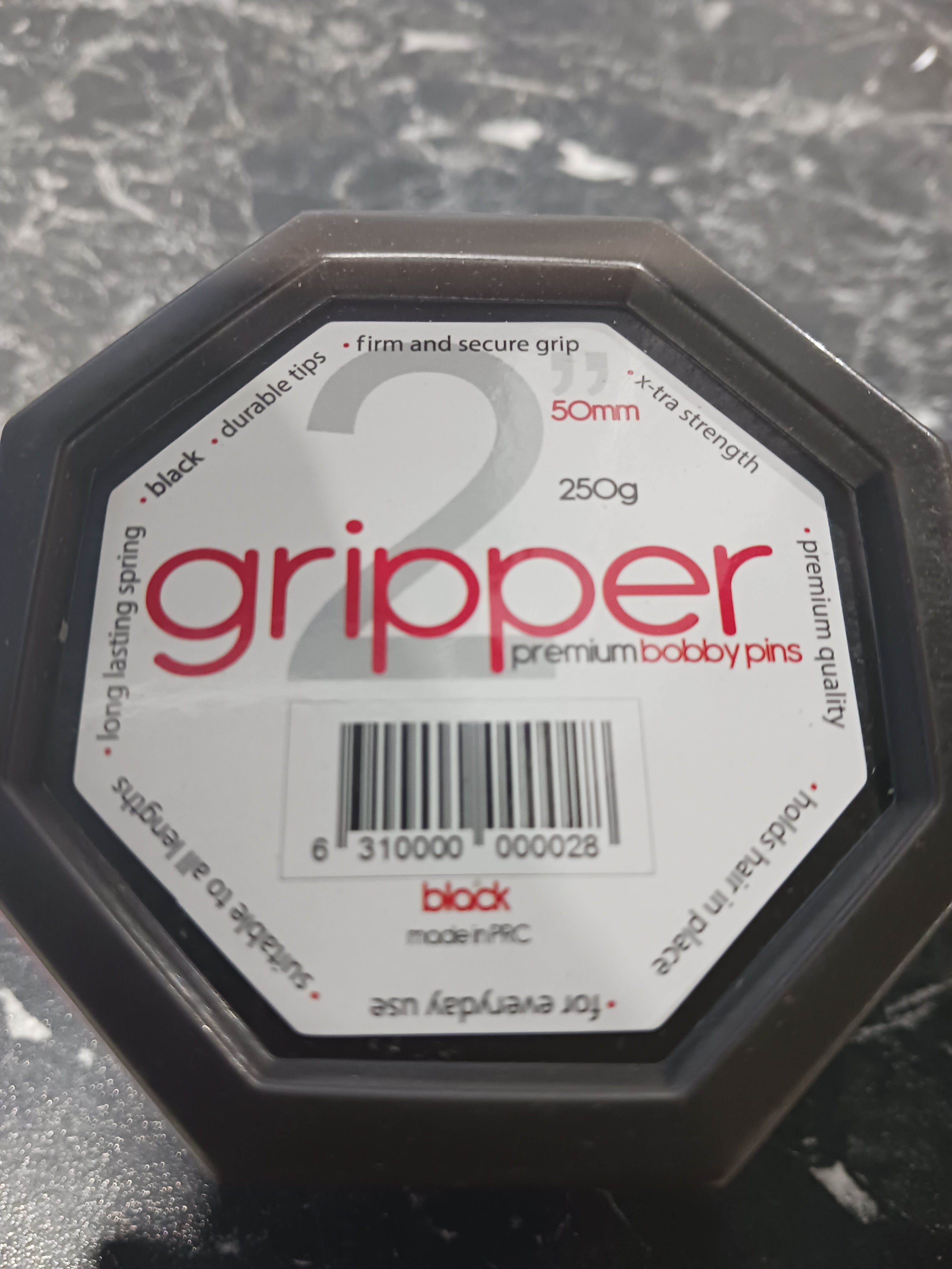 Gripper Pins 2" Black Bobby 250g Clear Hexagonal tub