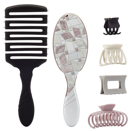 WetBrush Detangler + Flex Dry Paddle + Claw Clips x4 - Monochrome Style