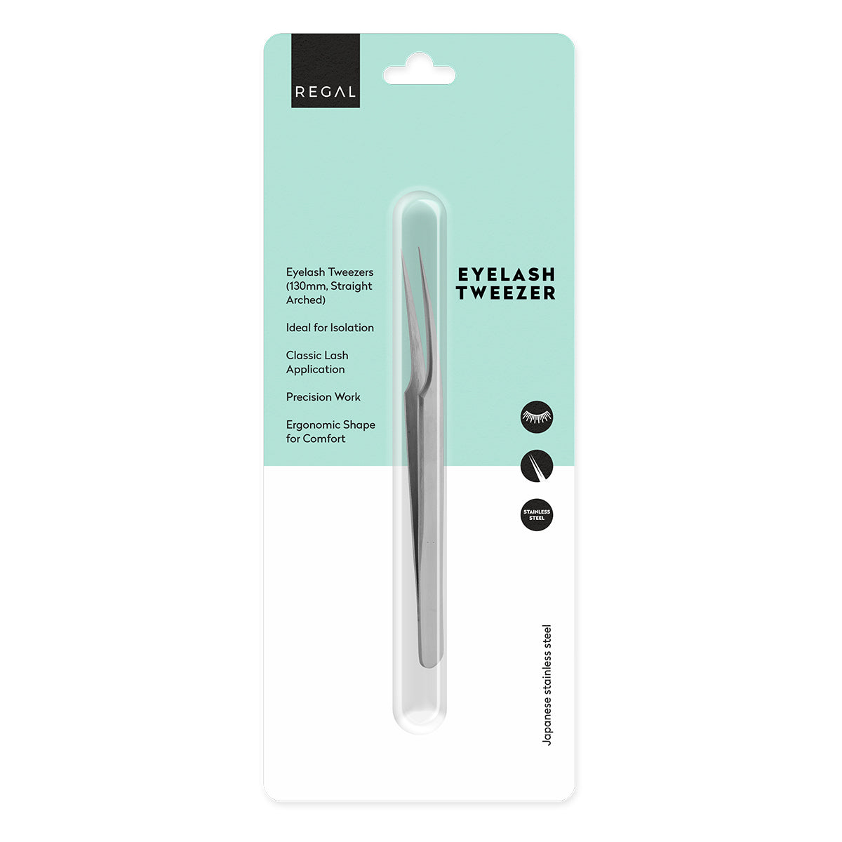 Regal by Anh Arched Straight Eyelash Tweezer (Japanese Stainless Steel)