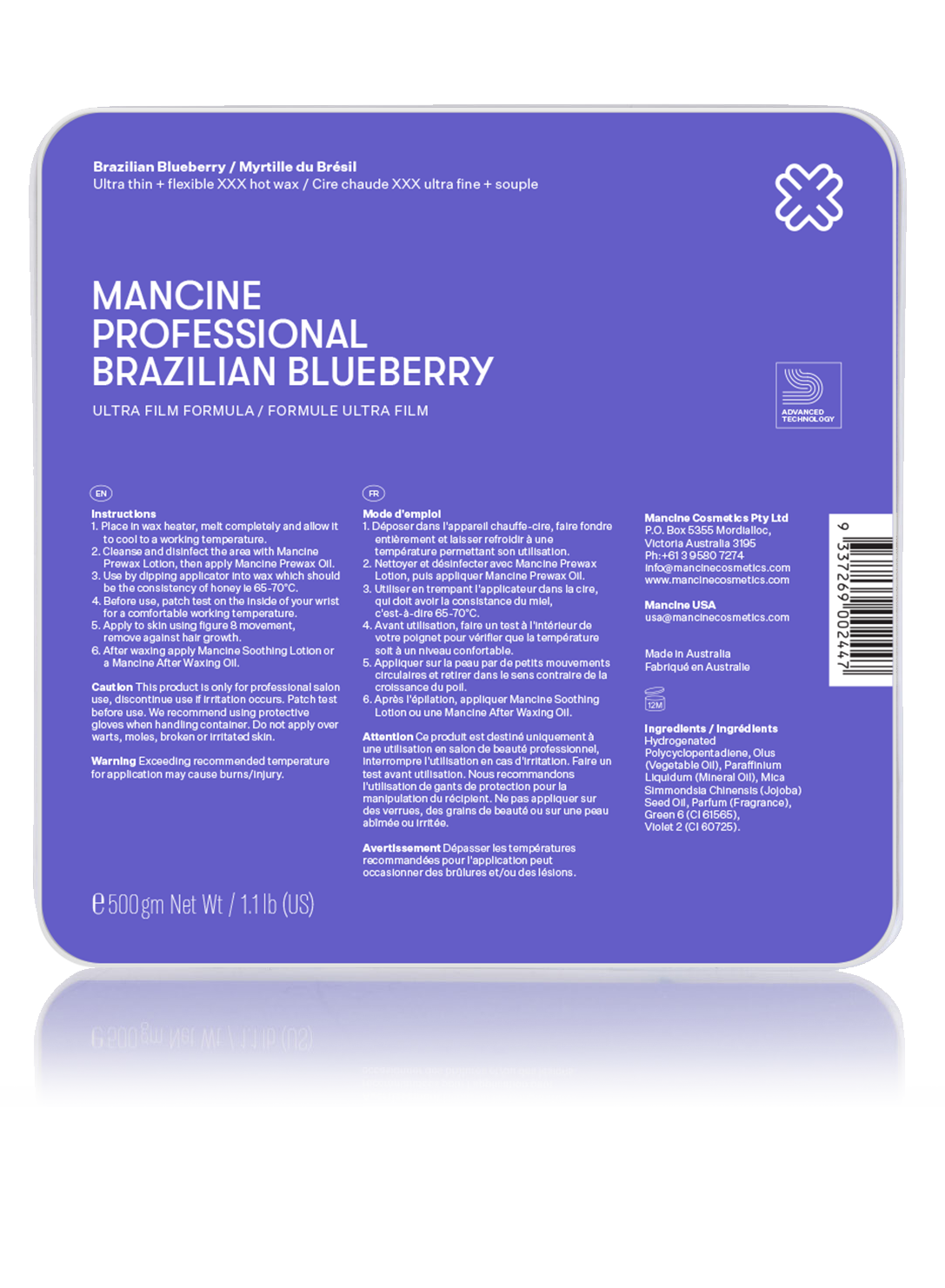 Mancine ULTRA FILM BRAZILIAN BLUEBERRY HOT WAX 500ml