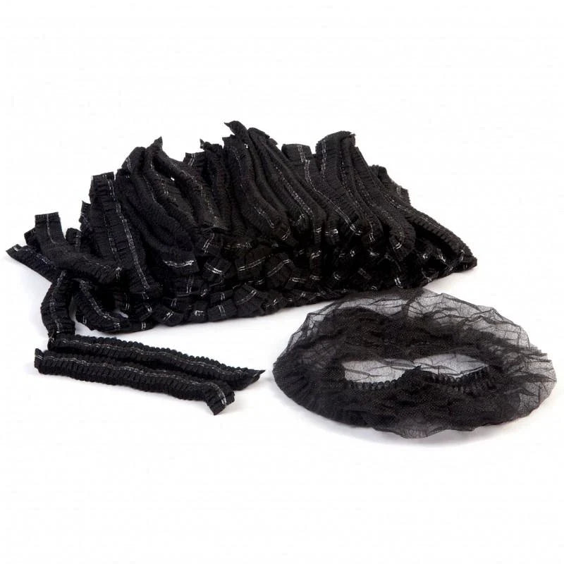 Crinkle Cap Hair Nets Disposable - Black 100pk