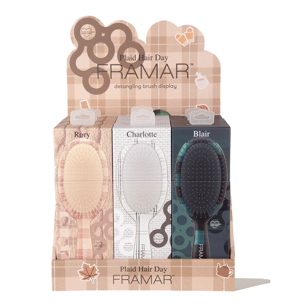 FRAMAR Plaid Hair Day Detangle Brush Display - 9PC [DEL]