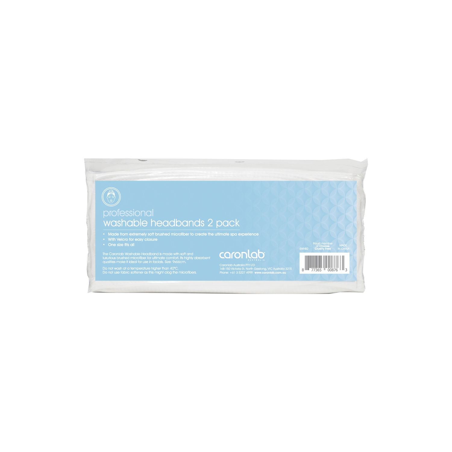 Caronlab Washable Head Band 9x66cm 2pk White