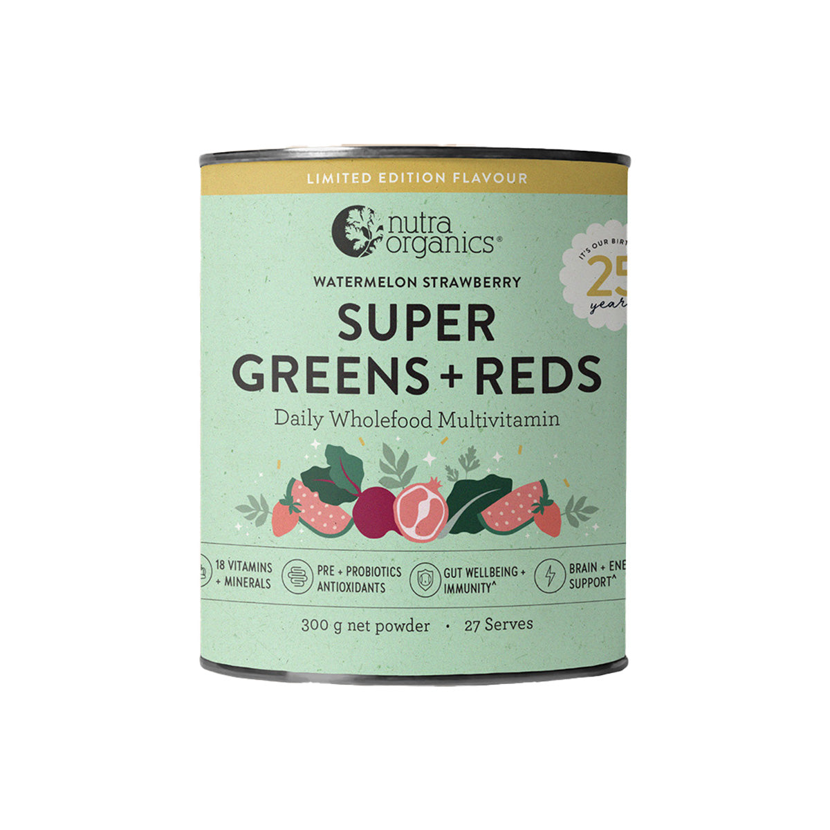 Nutra Organics Super Greens + Reds Watermelon Strawberry 300g - Limited Edition