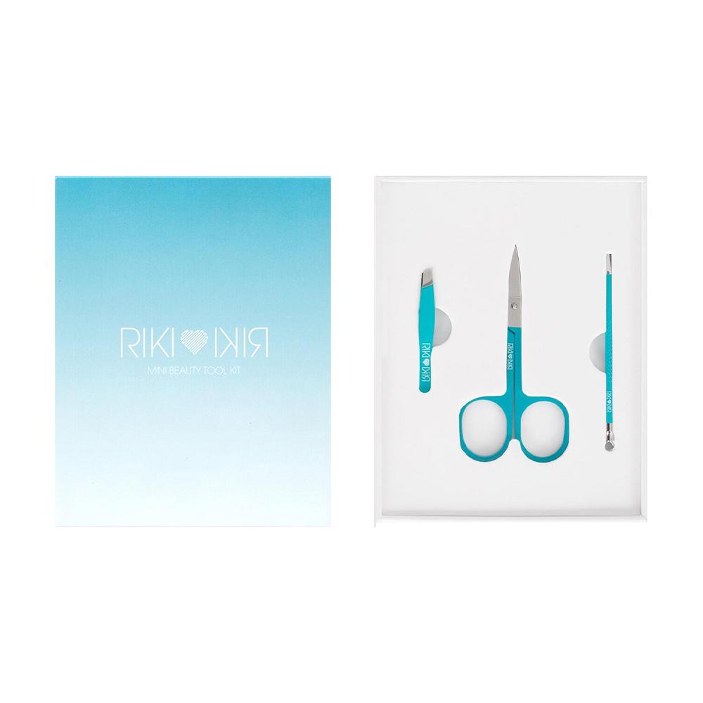 RIKI Mini Beauty Tool Set Tweezers, Extractor & Brow Scissors - Blue
