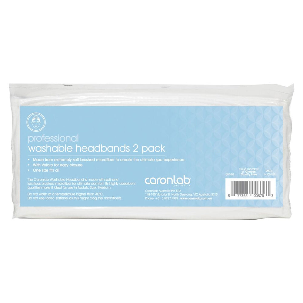 Caronlab Professional Washable Head Band Size 9 x 66cm, 2 Pack - White
