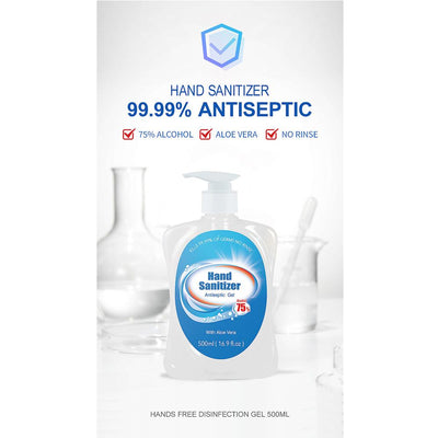 Hand Sanitiser Gel with Aloe Vera - Kills 99.9% of Germs Rinse Free 500ml