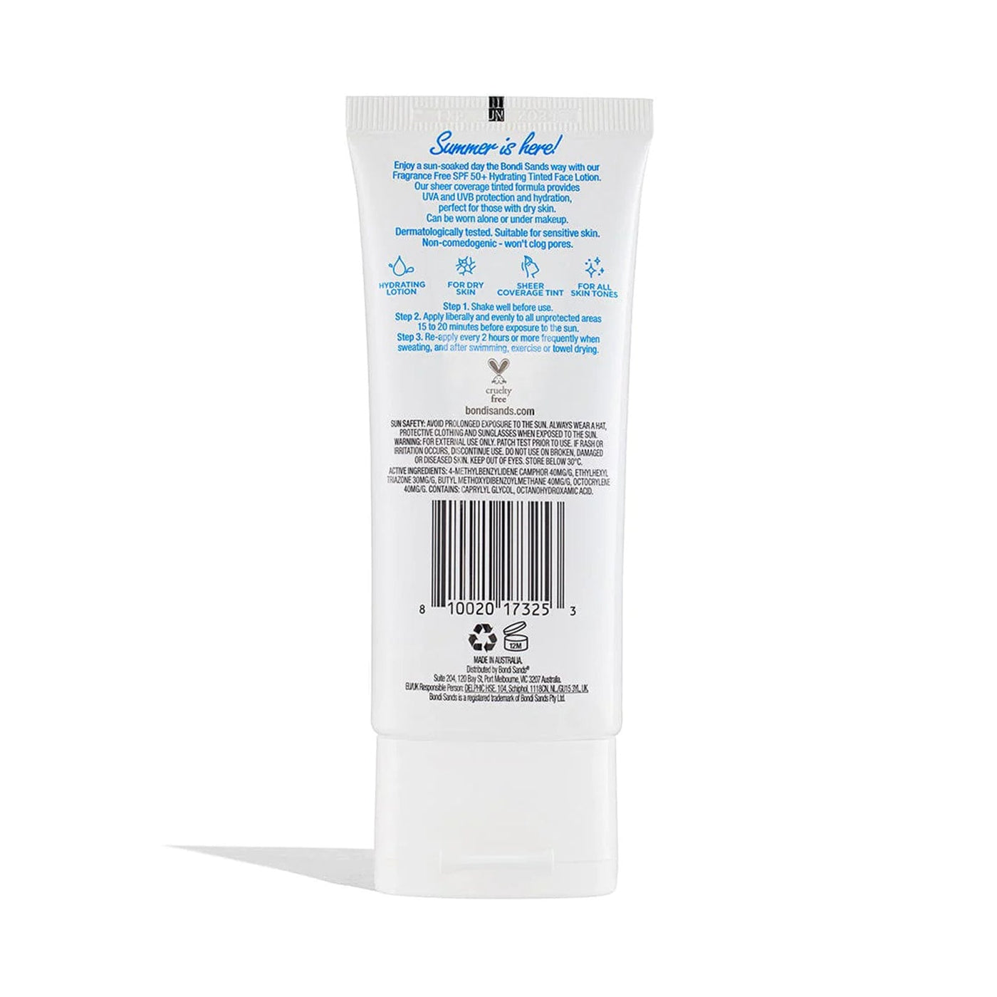 Bondi Sands SPF 50+ Fragrance Free Hydrating Tinted Face Lotion (75ml) back details