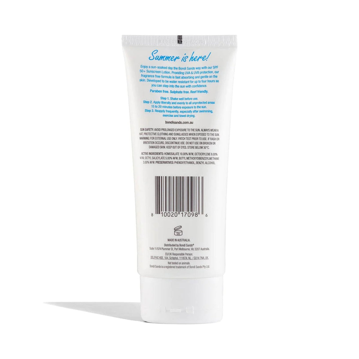 Bondi Sands SPF 50+ Fragrance Free Sunscreen Lotion (150ml) back details