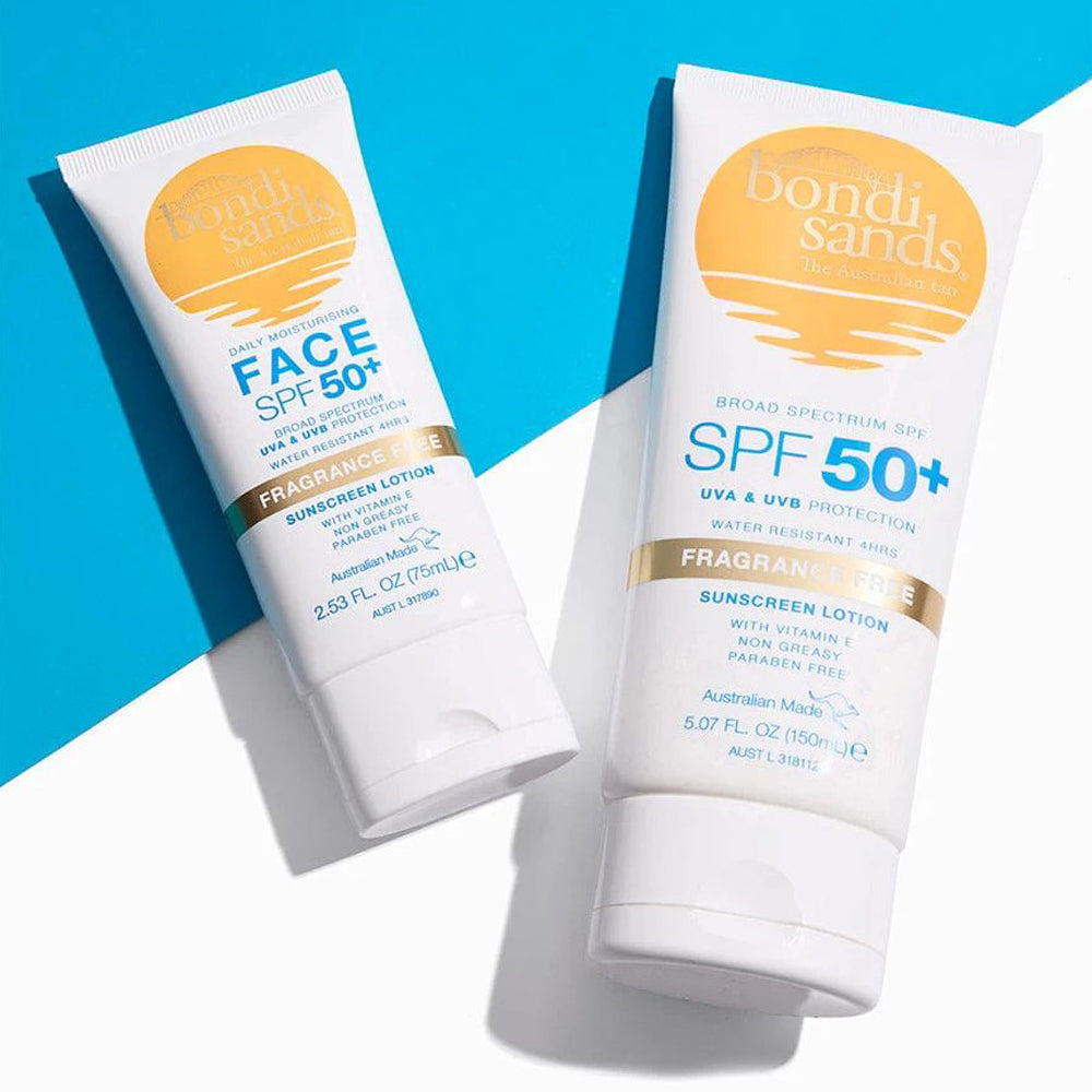 Bondi Sands SPF 50+ Fragrance Free Sunscreen Lotion (150ml) styled