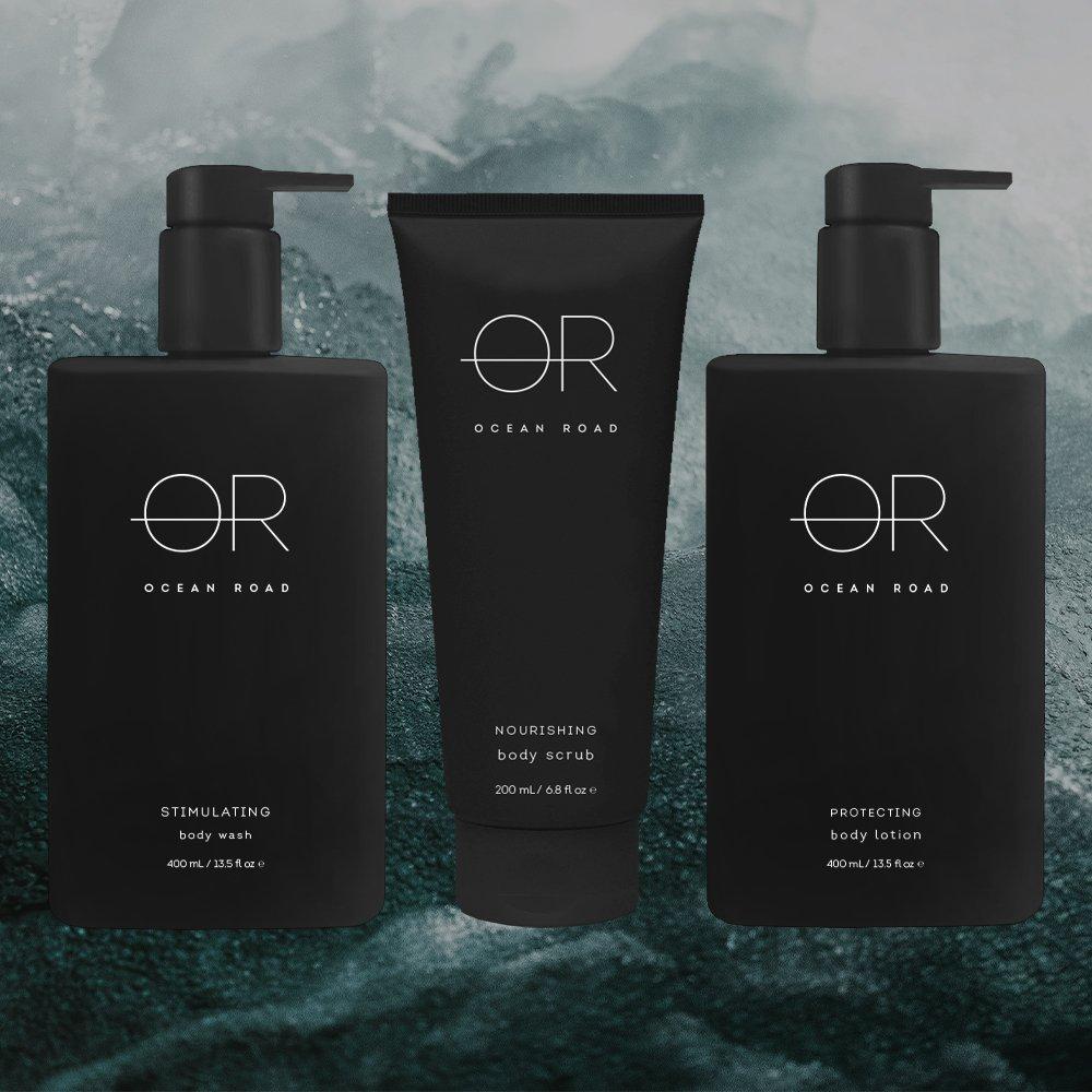 Ocean Road Black Trio Pack Body Wash, Body Scrub & Body Lotion